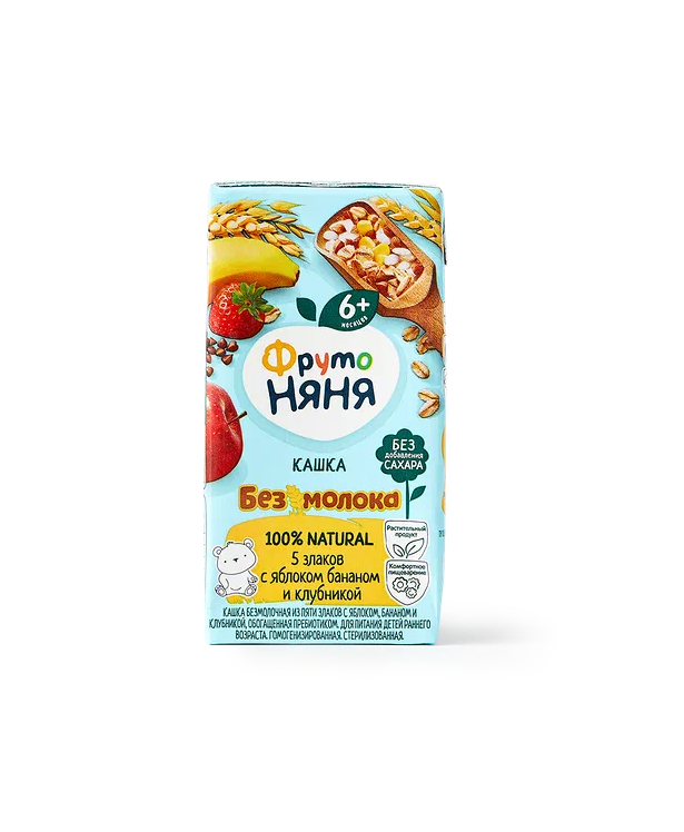 Фруто Няня каша безмолочная 5злаков яблоко/банан/клубника 200гр