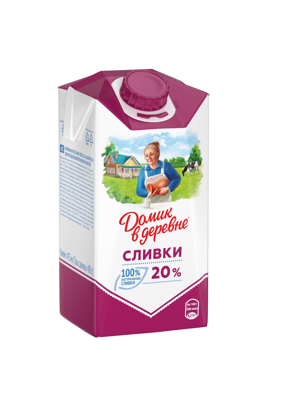 БЗМЖ Сливки 20% 470г Домик в деревне
